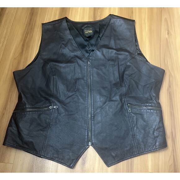 VENEZIA Women’s Genuine Leather Zip Front Vest with Pockets Brown Size 26/28 - Picture 2 of 10